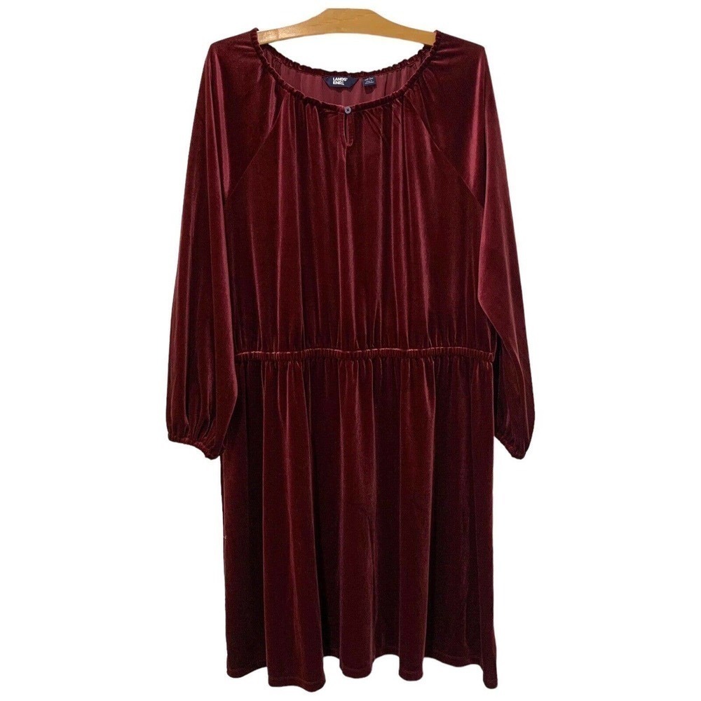 Lands End | Dress Velvet Peasant Pink Long Sleeve Knee Length- Size 2X 20 22